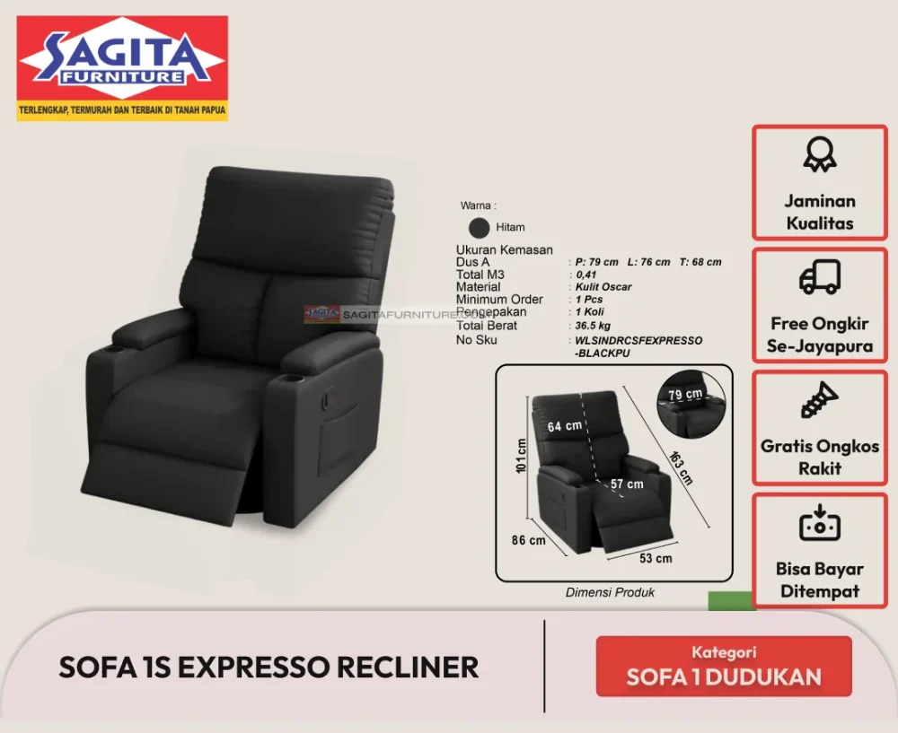 Webp sofa 1s expresso recliner black wls
