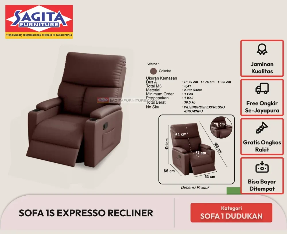 Webp sofa 1s expresso recliner brown wls