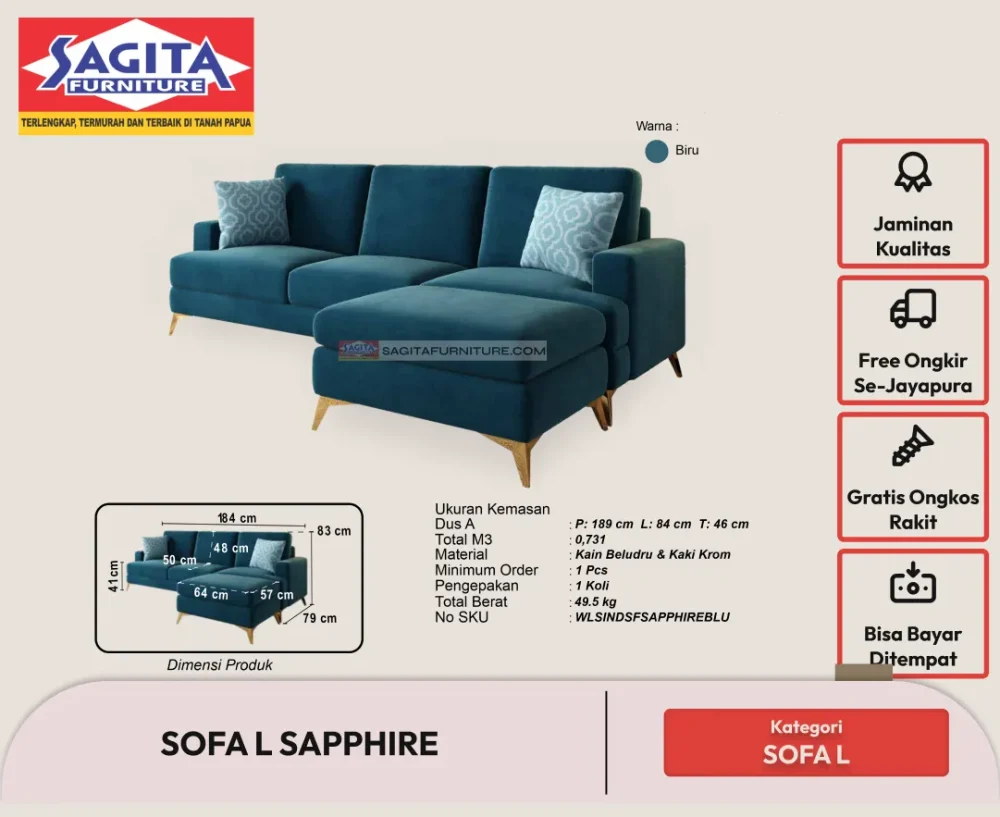 Webp sofa l sapphire wls